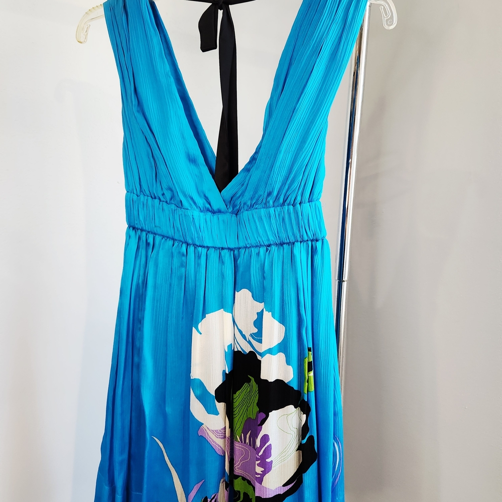 bebe Turquoise Halter Dress with Black Strap
